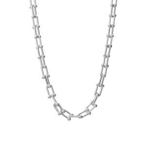 Waterproof 18K Gold & Silver Link Necklace, Gold Chain Necklace, Trendy Chunky Chain Necklace With Adjustable Length, U Link Chain Steel image 7