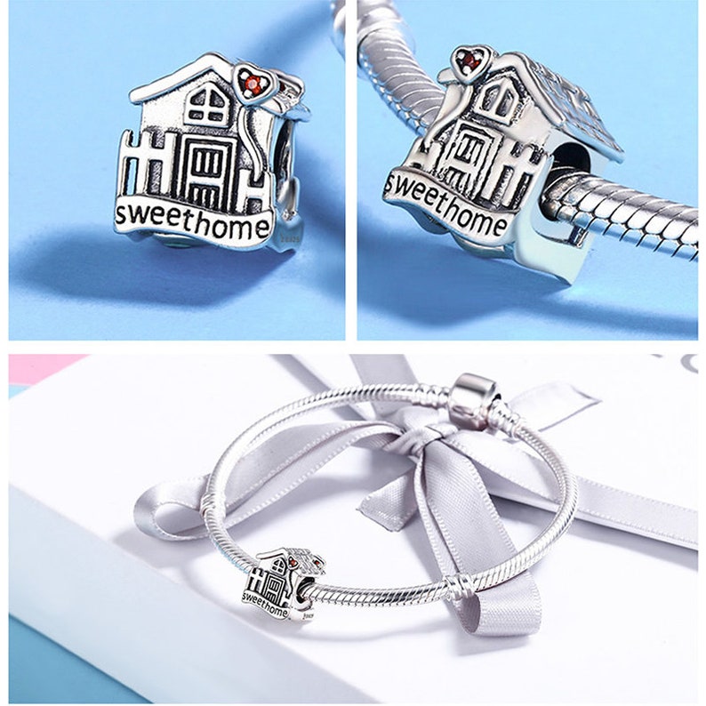 Sterling Silver Sweet Home Charm For House Warming Blessing, Silver House Charm Pendant Fits Pandora Charms Bracelet, Housewarming Gift image 4