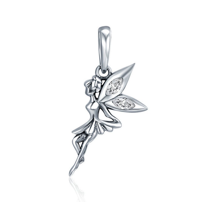 Sterling Silver Flying Angel Charm With CZ, Silver Tinkerbell Charm Fits European Charms Bracelet, Fairy Pendant Tinkerbell Necklace No, Charm Only