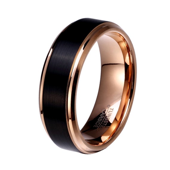 Personalized Tungsten Ring, Rose Gold & Black Wedding Band, Men Tungsten Ring, Black Tungsten Ring, Rose Gold Tungsten Ring, Couples Rings