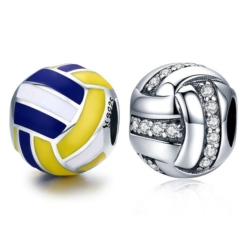 Volleyball Charm 925 Sterling Silver & Enamel Silver Charm Etsy