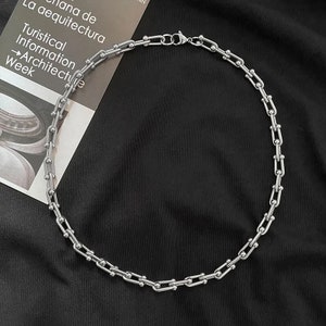 Waterproof 18K Gold & Silver Link Necklace, Gold Chain Necklace, Trendy Chunky Chain Necklace With Adjustable Length, U Link Chain Steel image 10