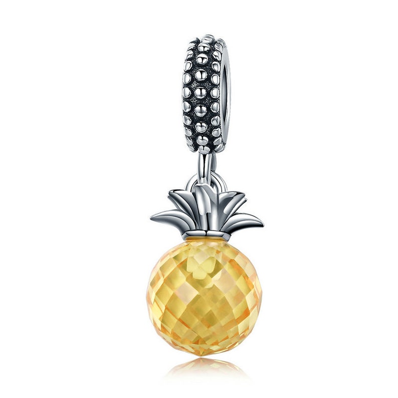 Sterling Silver Pineapple Charm & Yellow Crystal Pendant Charm, Pineapple Pendant Fits European Charm Bracelet, Hawaiian Pineapple Earrings Pendant Charm Only