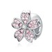 Sterling Silver Cherry Blossom Charm Stopper With CZ, Flower Charm Fits European Pandora Bracelet, Pink Flower Stopper, Sakura Charm Jewelry 