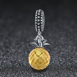 Sterling Silver Pineapple Charm & Yellow Crystal Pendant Charm, Pineapple Pendant Fits European Charm Bracelet, Hawaiian Pineapple Earrings image 5