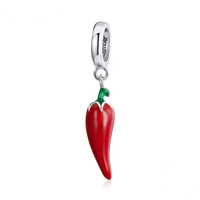 Sterling Silver Red Chili Pepper Charm For Charms Bracelet, Avocado Pendant Charm, Red Chili Pepper Pendant, Red Pepper Food Jewelry Red Chili Pepper