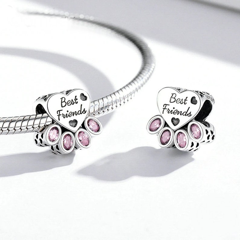 Sterling Silver Best Friend Charm & Sister Charm, Heart Charm Fits Pandora Style Bracelet, Best Friend Gifts, Paw Print Friendship Bracelet image 7