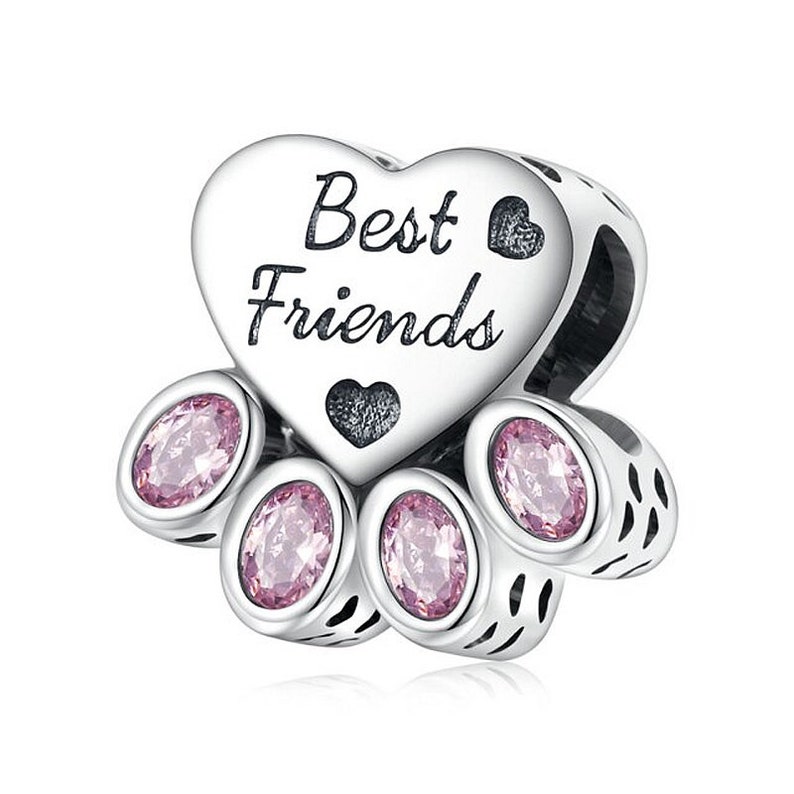 Sterling Silver Best Friend Charm & Sister Charm, Heart Charm Fits Pandora Style Bracelet, Best Friend Gifts, Paw Print Friendship Bracelet Best Friend Charm