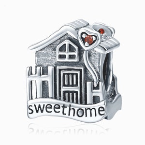 Sterling Silver Sweet Home Charm For House Warming Blessing, Silver House Charm Pendant Fits Pandora Charms Bracelet, Housewarming Gift image 1