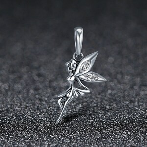 Sterling Silver Flying Angel Charm With CZ, Silver Tinkerbell Charm Fits European Charms Bracelet, Fairy Pendant Tinkerbell Necklace image 7