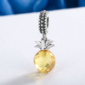 Sterling Silver Pineapple Charm & Yellow Crystal Pendant Charm, Pineapple Pendant Fits European Charm Bracelet, Hawaiian Pineapple Earrings image 2