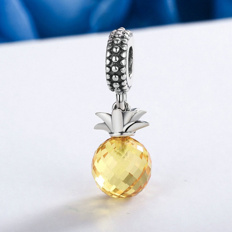 Sterling Silver Pineapple Charm & Yellow Crystal Pendant Charm, Pineapple Pendant Fits European Charm Bracelet, Hawaiian Pineapple Earrings image 2