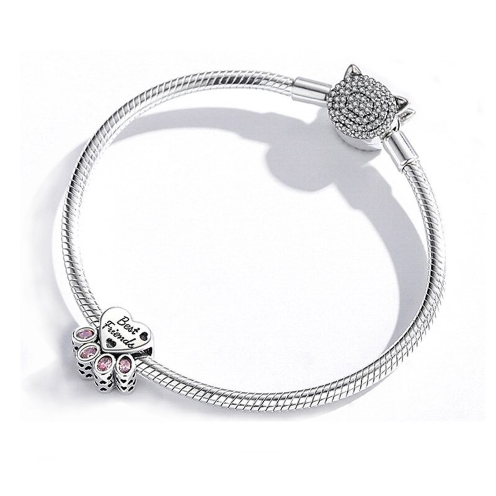 DAOCHONG S925 Sterling Silver Best Friend Necklace Set - 2 Piece Heart & Rose Pendant Friendship BFF Jewelry - View #3
