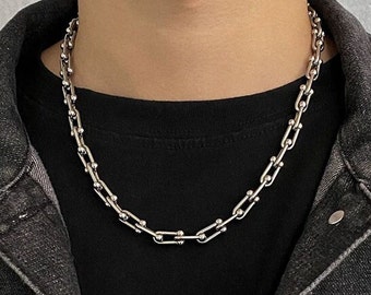 Waterproof 18", 20" Silver U Link Necklace, Stainless Steel Chain Necklace, Trendy Chunky Chain Silver Bracelet, U Link Chain Steel Earrings