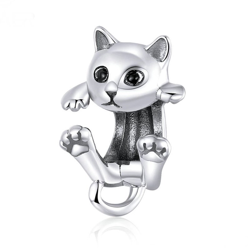 Sterling Silver Black Cat Charm and Dog Charm Fits European Charm Bracelet, For Dog Lovers Gift For Cat Lovers, Animal Cat Jewelry Silver Cat Only