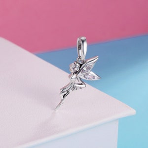 Sterling Silver Flying Angel Charm With CZ, Silver Tinkerbell Charm Fits European Charms Bracelet, Fairy Pendant Tinkerbell Necklace image 3