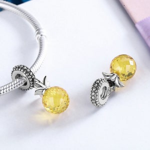 Sterling Silver Pineapple Charm & Yellow Crystal Pendant Charm, Pineapple Pendant Fits European Charm Bracelet, Hawaiian Pineapple Earrings image 4