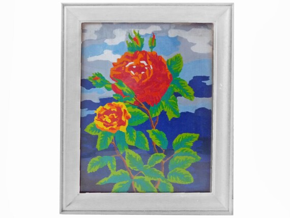 Vintage Gemälde bunte Rosen, Naive Kunst, Handarbeit, fröhliche Pop-Art Farben, Gute Laune Bild, Acrylbild, Wanddekoration, Wandkunst Farbig
