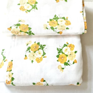 Botany Trend Vintage 70s Bedding Pansy Yellow Orange Cottage Garden Flowers Fabric Floral Standard Size Cover Pillow Set