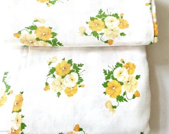 Botanical Trend Vintage 70s Bedding Set with Pansy Pattern, Yellow and Orange, Cottage Garden Flowers, Standard Size Cover and Pillow Set