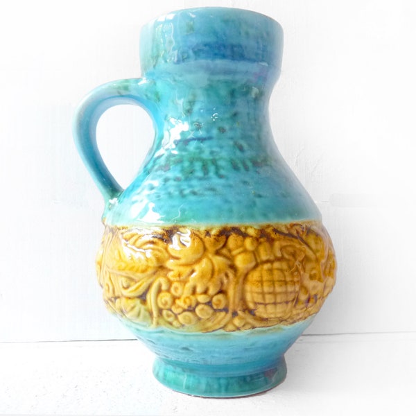 Pop Art Pineapple Jug Vase Carsten Tönnieshof, Midcentury Lava Artist Ceramics, Watercolors, 60s 70s Boho Ceramics, Vintage WGP Turquoise Ocher