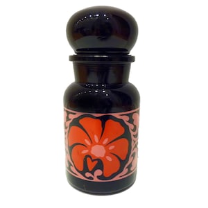 Large Vintage Storage Jar Lidded Candy Dish Coffee Jar Flower Black Glass, Midcentury Glass Candy Tea Jar, 70s Storage Kitchen