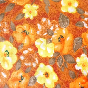 60s 70s Vintage Bedding 2T, Large Hippie Flowers, Brown Orange Fabric Floral, Standard Size Cover Pillow Boho Set Flower Power