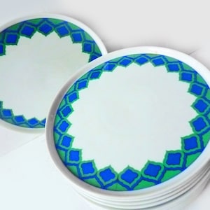 Vintage cake plate Melitta, 60s 70s dessert plate blue green, mid-century tableware set of 4, oriental, peacock eye decor