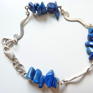 Mid-Century Modernist 925 Sterling Silver, Dainty Bracelet, Vintage Bracelet 60s 70s, Lapis Lazuli, Filigree, Delicate, Modern, Hippie Boho