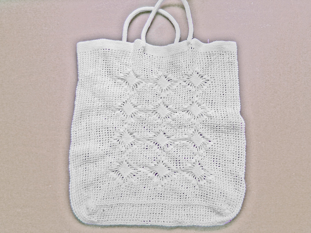Vintage Crochet Bag White, Boho Bag Crocheted, Hippie Fashion 60s 70s