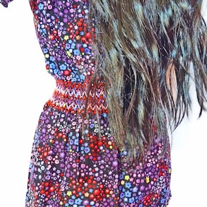 Vintage Koi Glücksbringer Bauernbluse MILLEFIORI Muster Schwarz-Bunt, Damen Oberteil Kurzarm Puffärmel Boho Carmen Tunika Top Shirt Rundhals