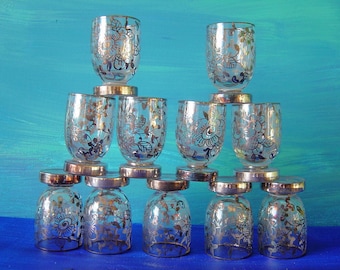 Rari bicchieri vintage veneziani con decorazioni in argento, bicchierini da shot placcati in argento, delicato motivo floreale, regalo per anniversario o compleanno.