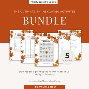 5 Thanksgiving Activity Bundle, Thanksgiving Party Games, Thanksgiving Game Printable, Thanksgiving Games