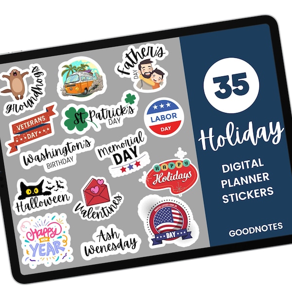 Holiday Digital Stickers, Seasonal Stickers, Pre-cropped Goodnotes Stickers, iPad Stickers, Holidays Stickers, Digital Planner Stickers, PNG