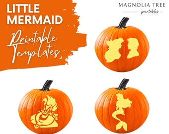 Little Mermaid Pumpkin Carving Stencils: Printable Jack-O-Lantern Set (Digital Download) (#016)