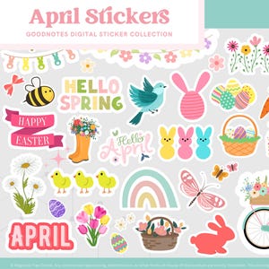 April Spring Stickers: Easter GoodNotes Planner PNG (Digital Download)
