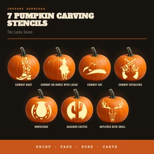 7 Western Pumpkin Carving Stencils, Cowboy Printable PDF Pack