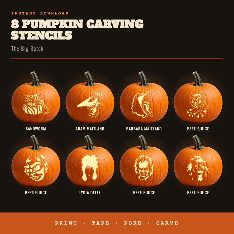 Sandworm Card Beetlejuice Pumpkin Carving Stencils: 8 Printable PDF Designs - Etsy