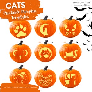 Katten pompoen snijwerk sjablonen afdrukbare Halloween kat stencils, digitale download (#003)