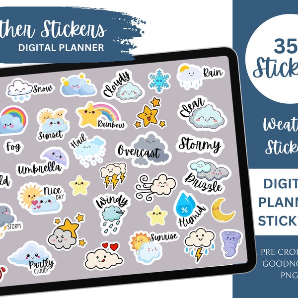 Weather Digital Stickers, Weather Stickers, Pre-cropped Goodnotes Stickers, iPad Stickers, Digital Planner Stickers, PNG