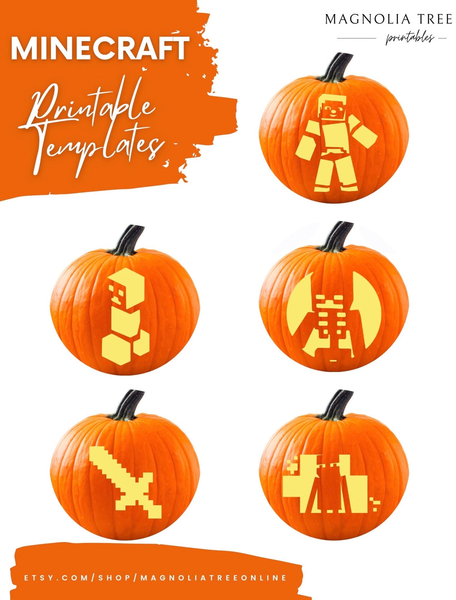 Minecraft Jack o lantern Stencils Minecraft DIGITAL DOWNLOAD PRINTABLE minecraft-jack-o-lantern-stencils-minecraft-digital-download-printable