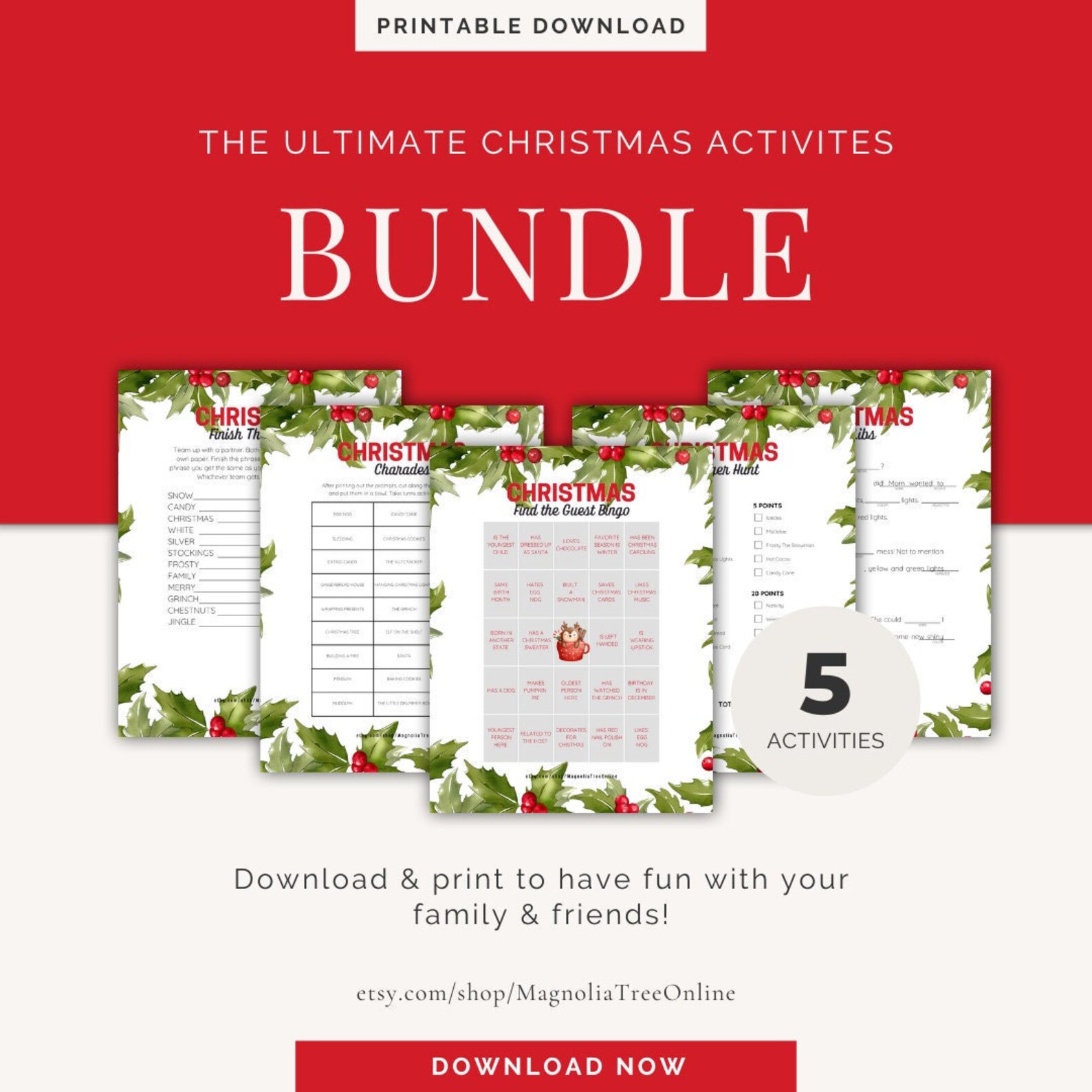 5 Christmas Activity Bundle Christmas Party Games Christmas Game 