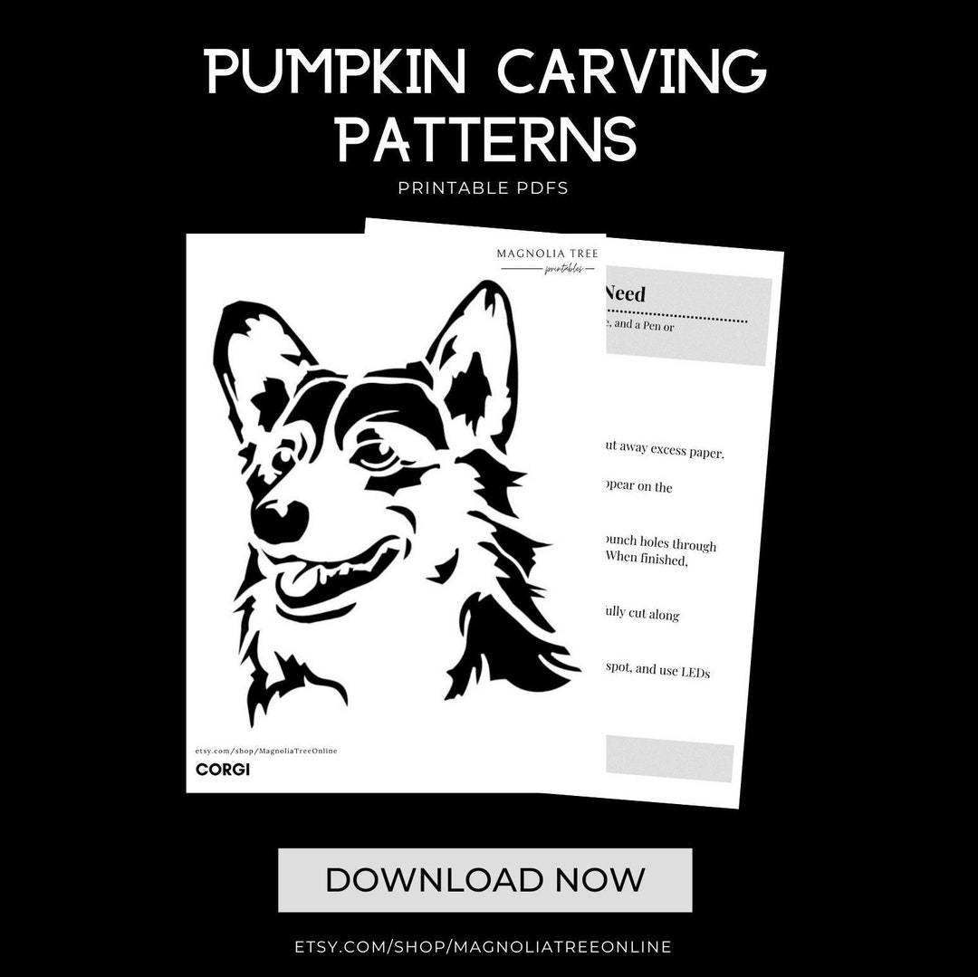 Corgi Pumpkin Carving Printable Pattern Etsy corgi-pumpkin-carving-printable-pattern-etsy