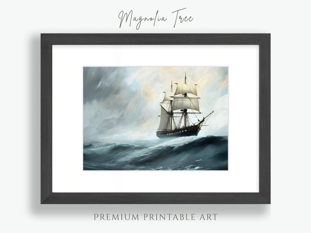 Printable Wall Art Digital Download Sailing Ship on Stormy Sea Artwork ...