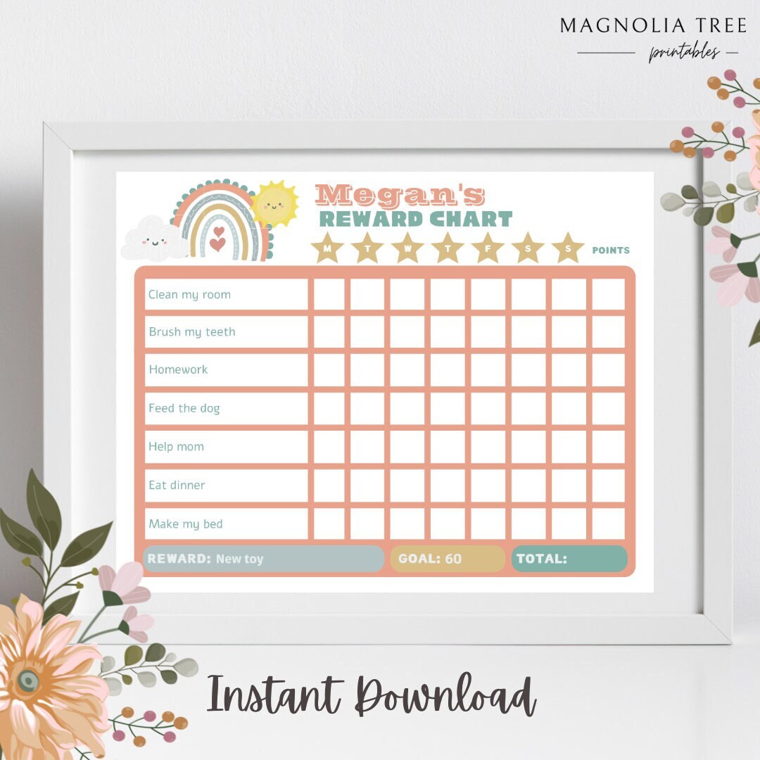 Editable Rainbow Reward Chart Pink Rainbow Daily Chore - Etsy