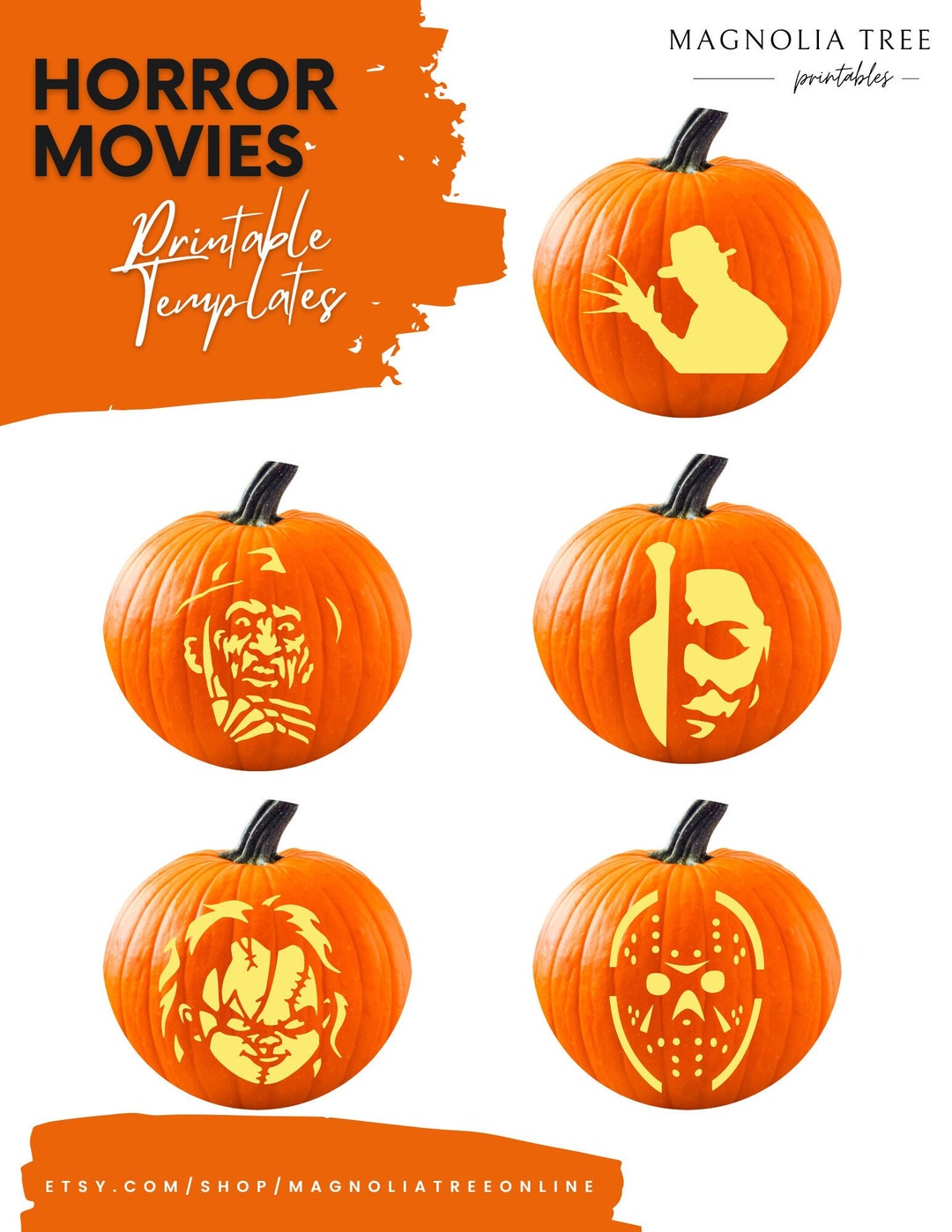 Iconic Horror Movie Pumpkin Stencils: Freddy Chucky Jason