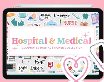 Digital Medical and Hospital Stickers Goodnotes Collection: 80+ Nurse Hospital Medical PNG Stickers