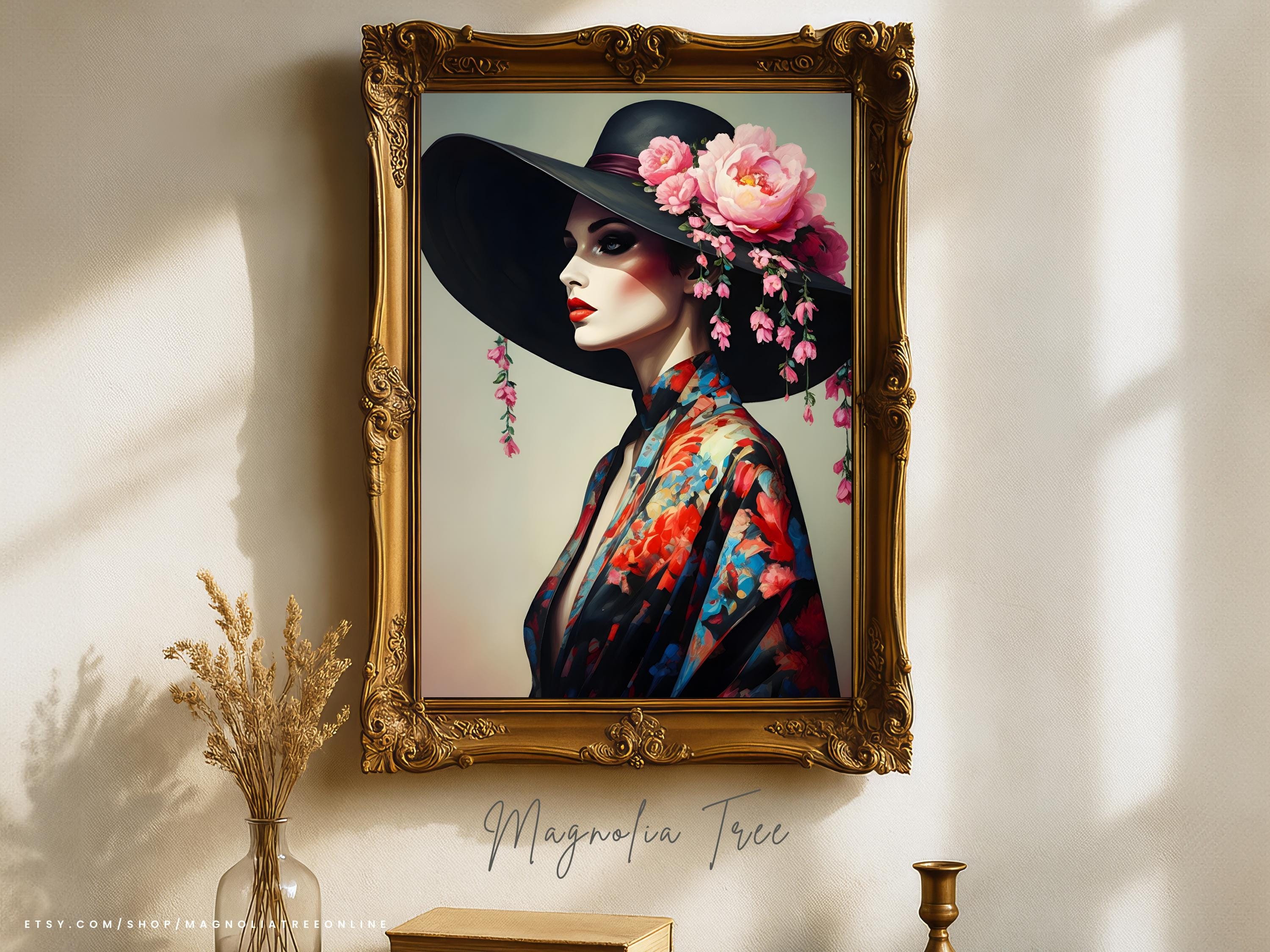 Printable Wall Art Digital Download Elegant Woman in Floral Hat Art ...