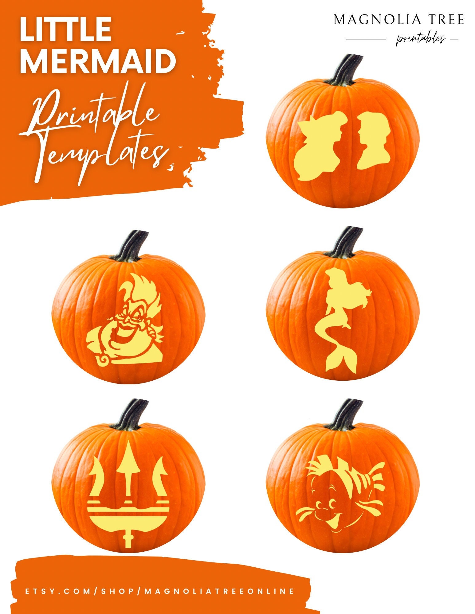 Little Mermaid On Rock Pumpkin Stencil