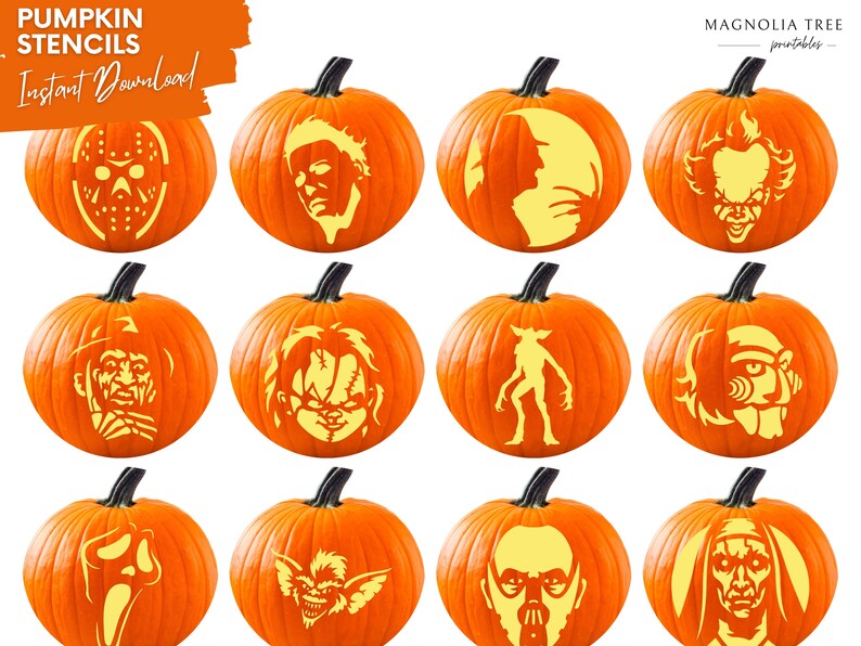 Horror Movie Bundle Printable Pumpkin Carving Stencils: PDF Template ...